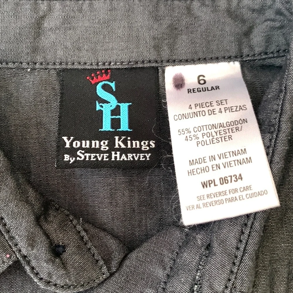 Boys Size 6 Long Sleeve Button Up Shirt Gray Color Young Kings Brand Kids Top
